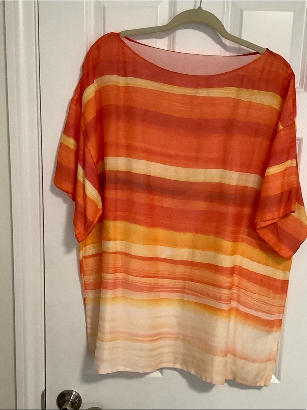 Lafayette 148 New York Orange and Yellow Striped Lightweight Tunic